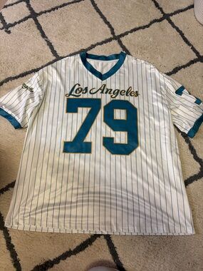 Los Angeles 79 Pinstripe Teal Baseball Jersey